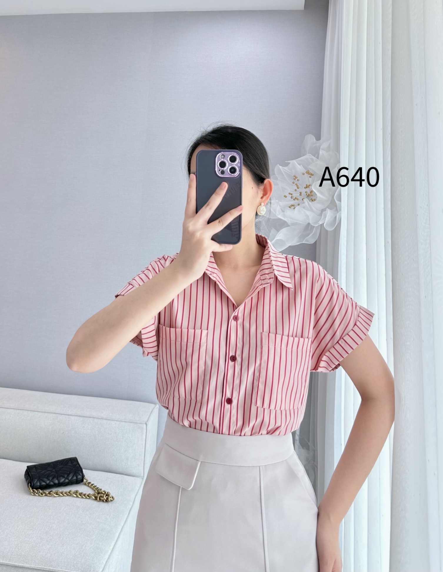 A640 áo kẻ dọc ngắn tay