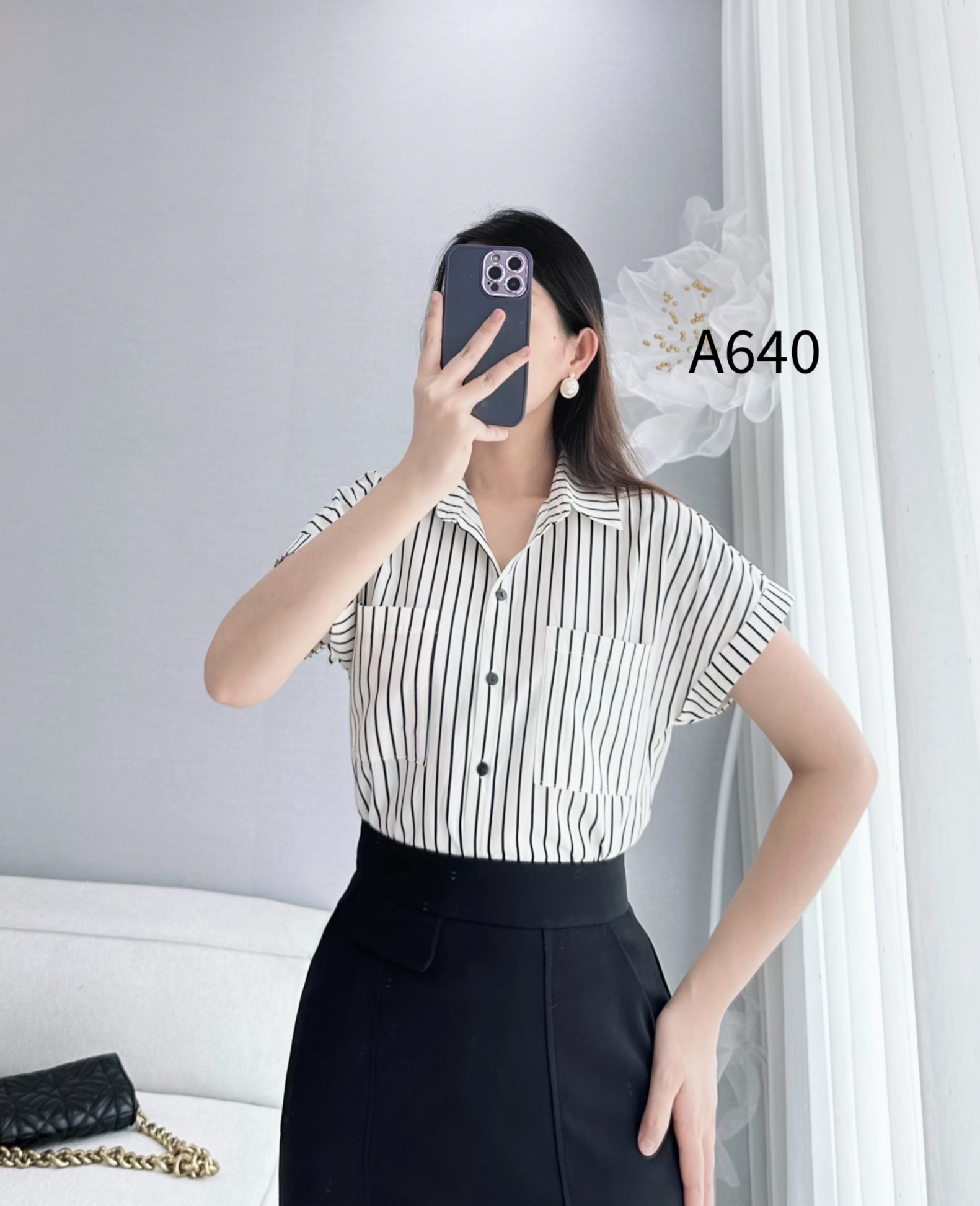 A640 áo kẻ dọc ngắn tay