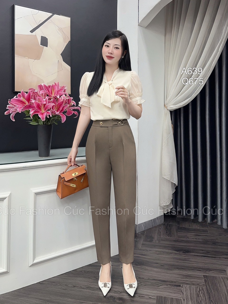 Q675 quần baggy 1 cúc đai móc lệch