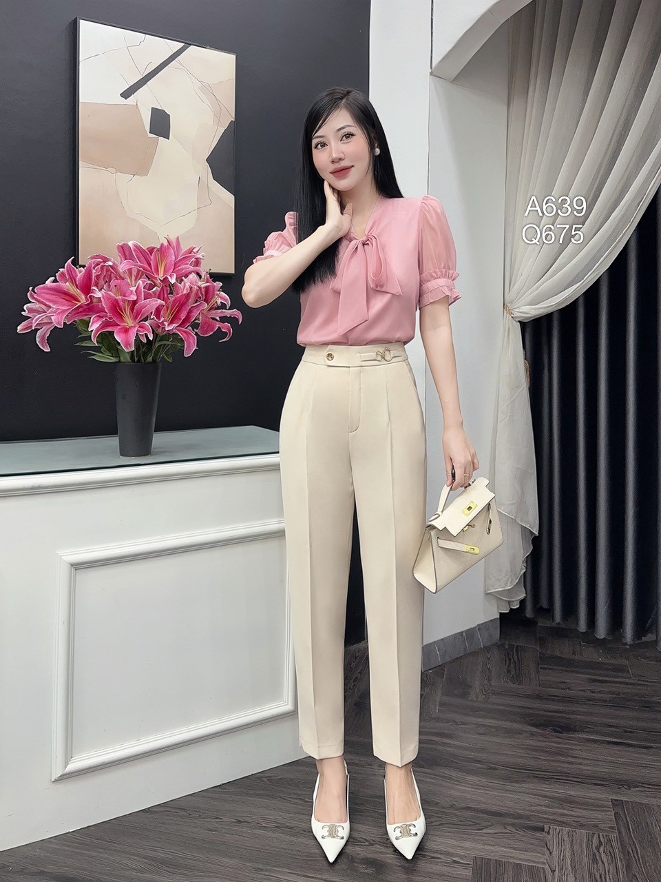 Q675 quần baggy 1 cúc đai móc lệch