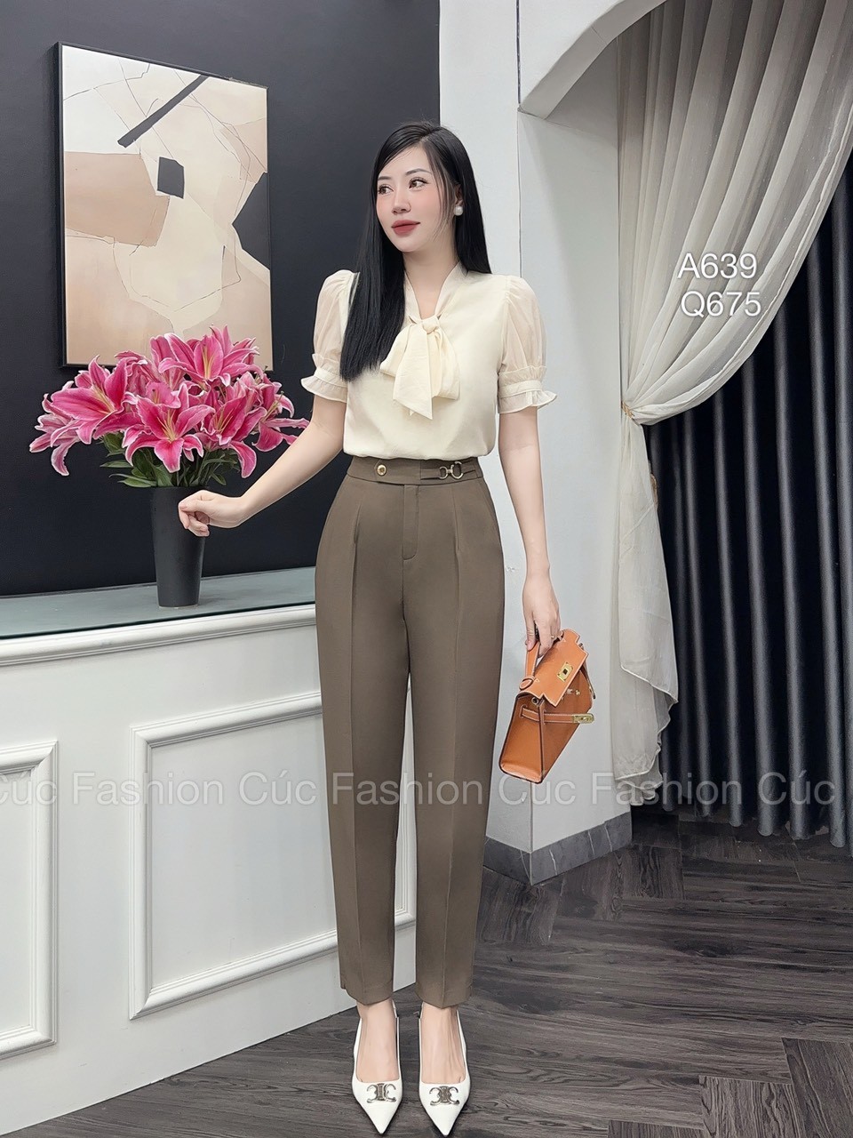 Q675 quần baggy 1 cúc đai móc lệch