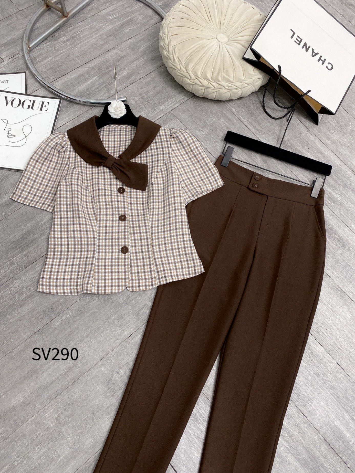 SV290 set áo kẻ quần baggy 2 cúc