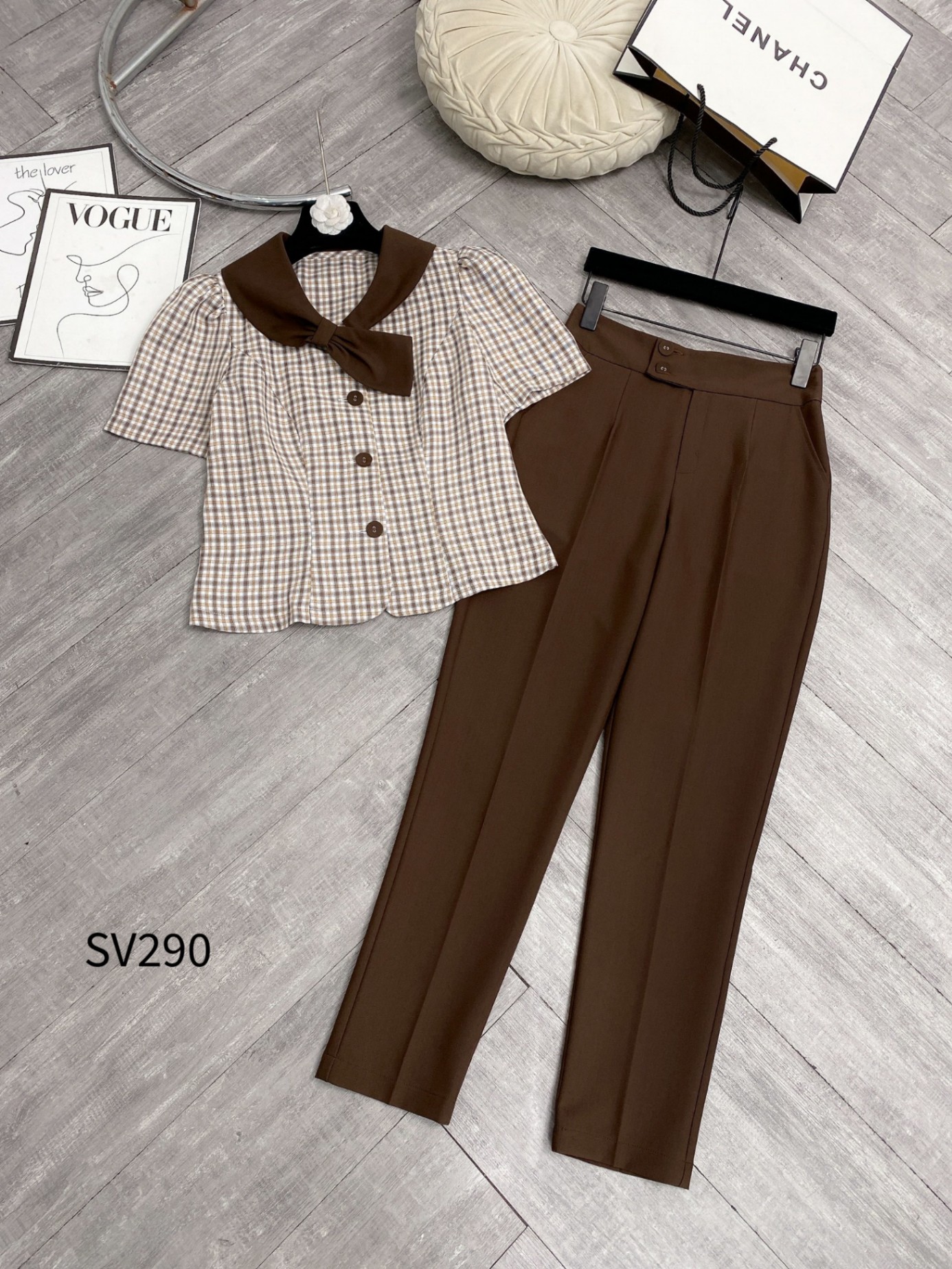 SV290 set áo kẻ quần baggy 2 cúc