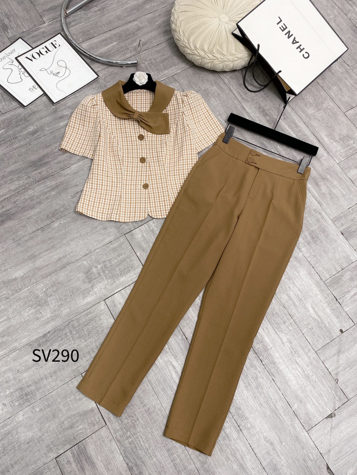 SV290 set áo kẻ quần baggy 2 cúc