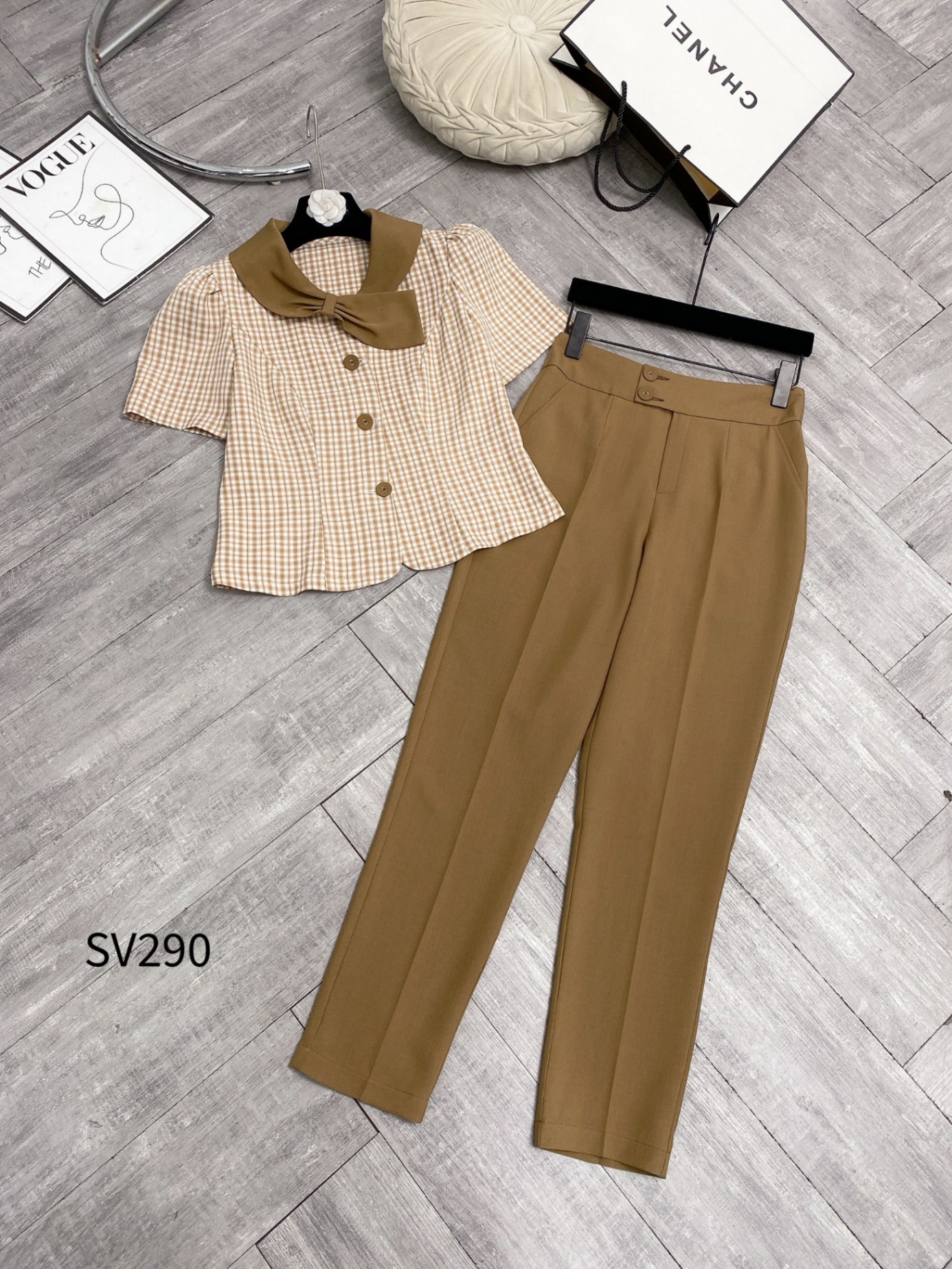 SV290 set áo kẻ quần baggy 2 cúc