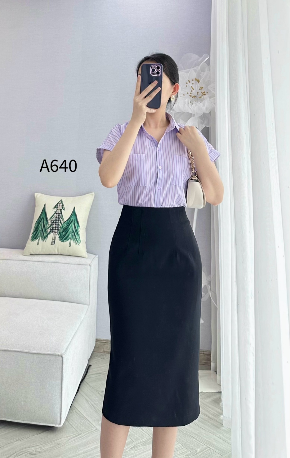 A640 áo kẻ dọc ngắn tay