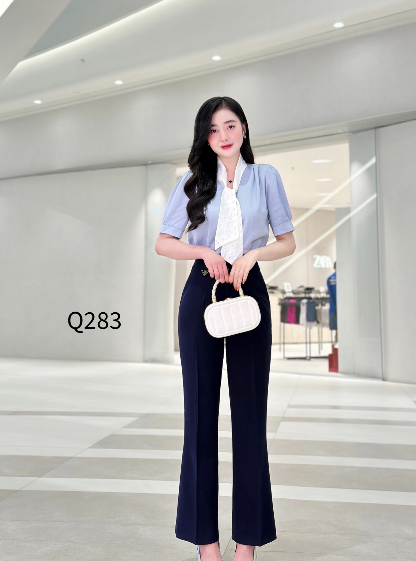 Q283 quần loe nhẹ 2 cúc bọc đỉa tag