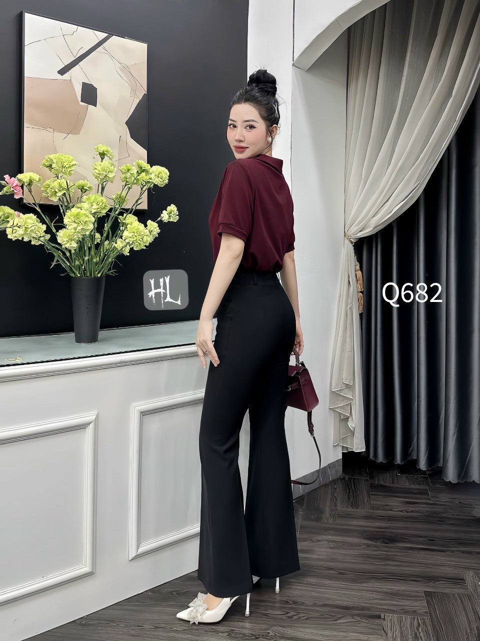 Q682 quần loe 1 cúc bọc đỉa tag