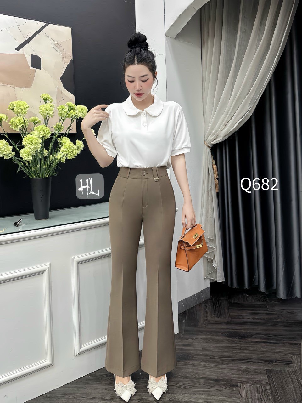 Q682 quần loe 1 cúc bọc đỉa tag