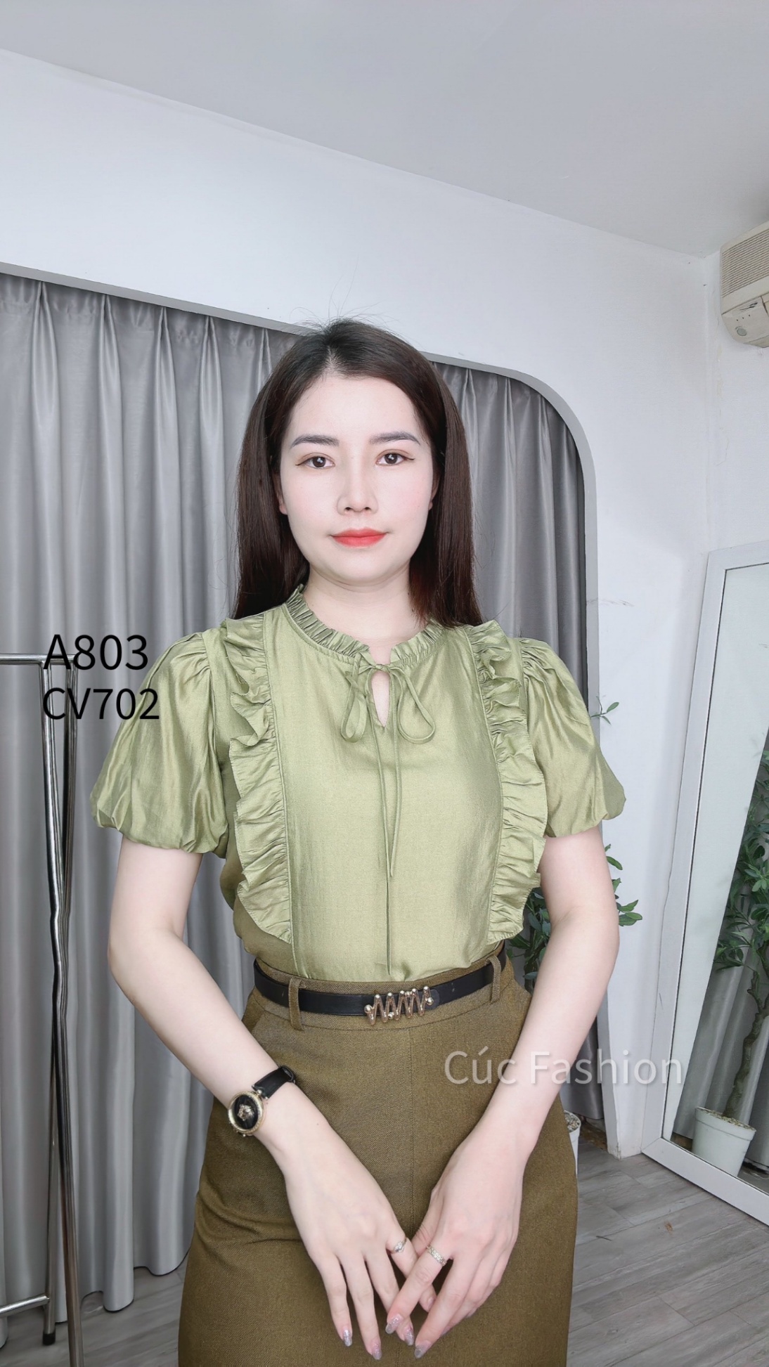 A803 áo tơ dây buộc cổ bèo