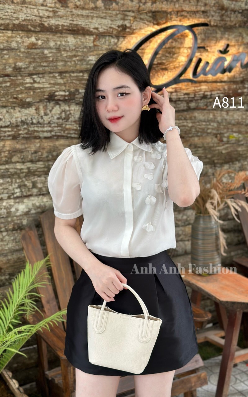 A811 sơ mi phối hoa 1 bên