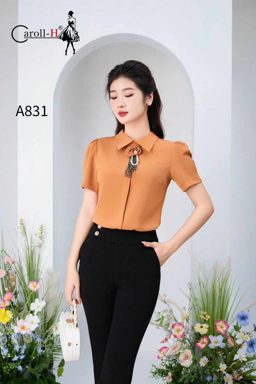 A831 áo lụa tag hoa ngắn tay