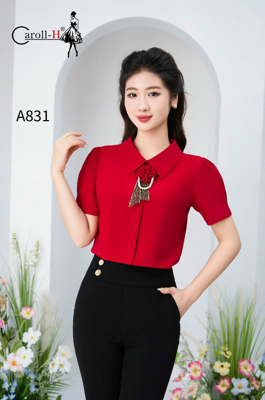 A831 áo lụa tag hoa ngắn tay