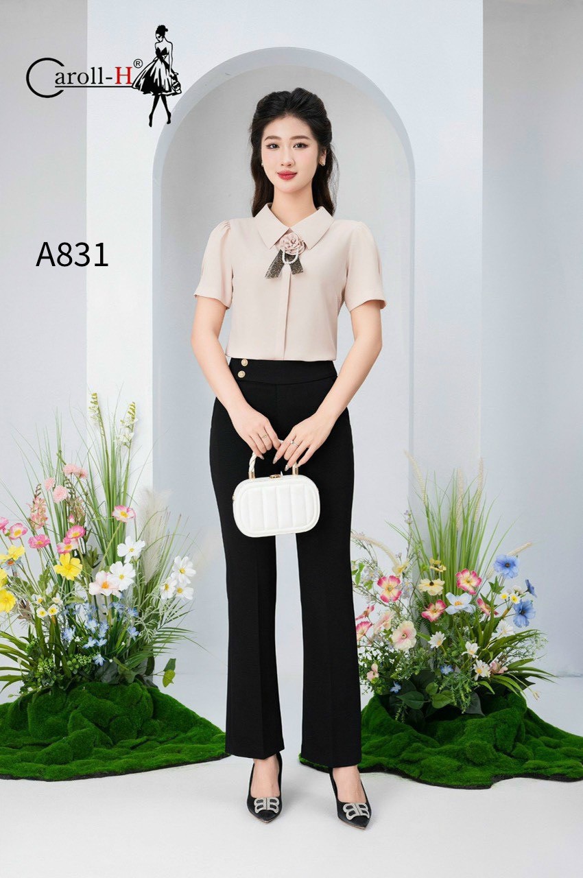 A831 áo lụa tag hoa ngắn tay