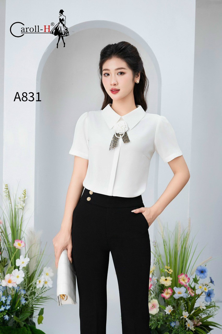 A831 áo lụa tag hoa ngắn tay