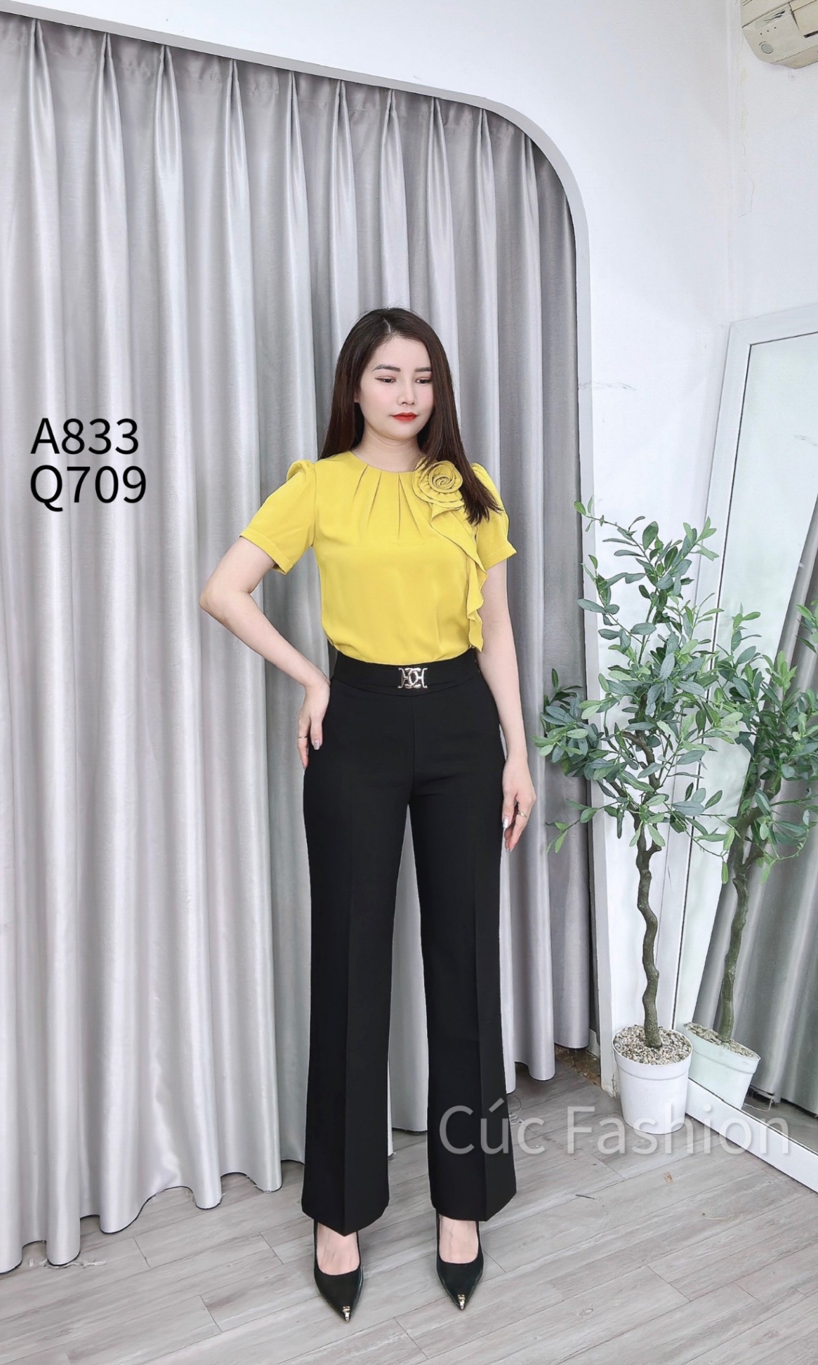 A833 áo lụa cổ ly tay hoa bèo