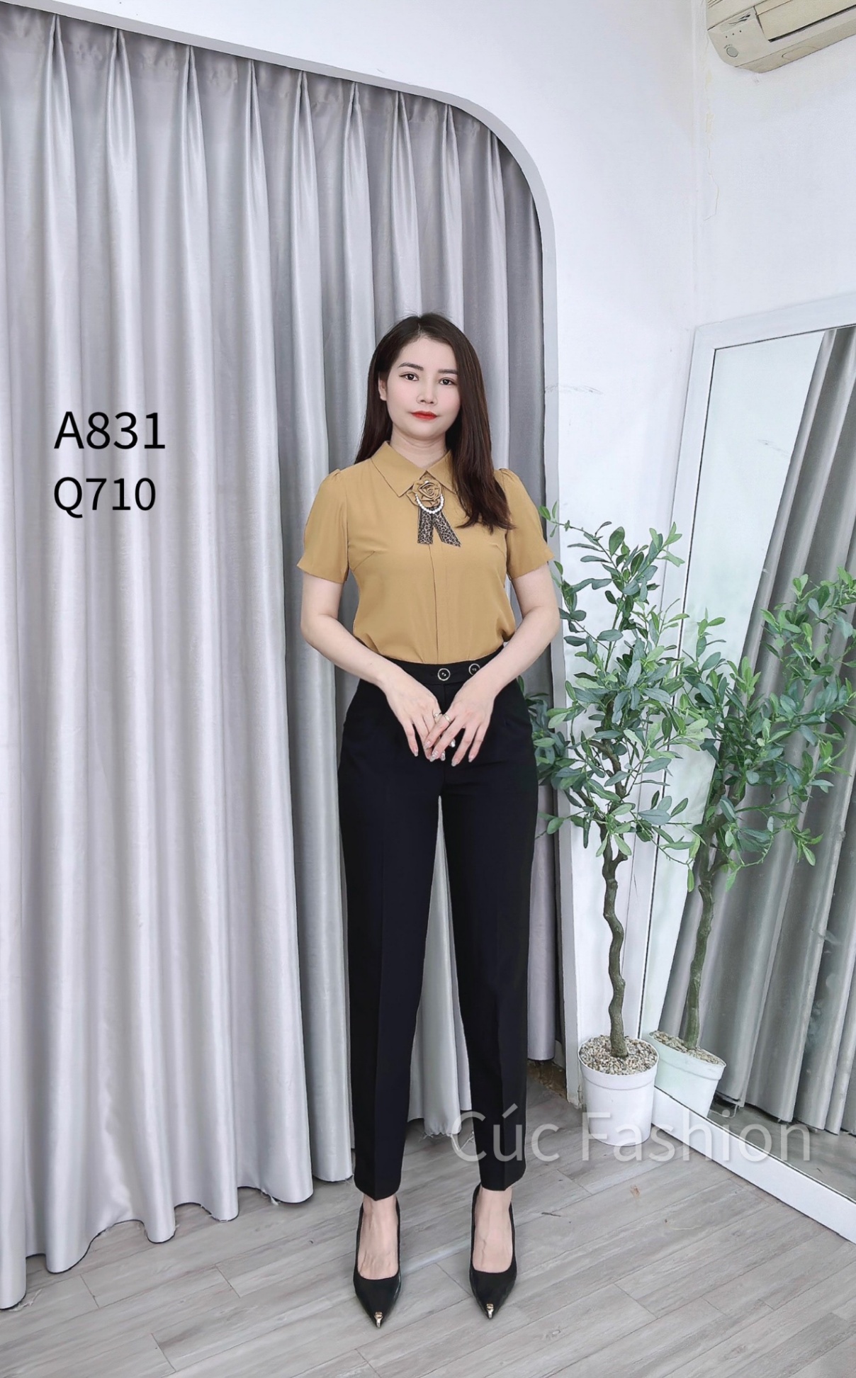 A831 áo lụa tag hoa ngắn tay