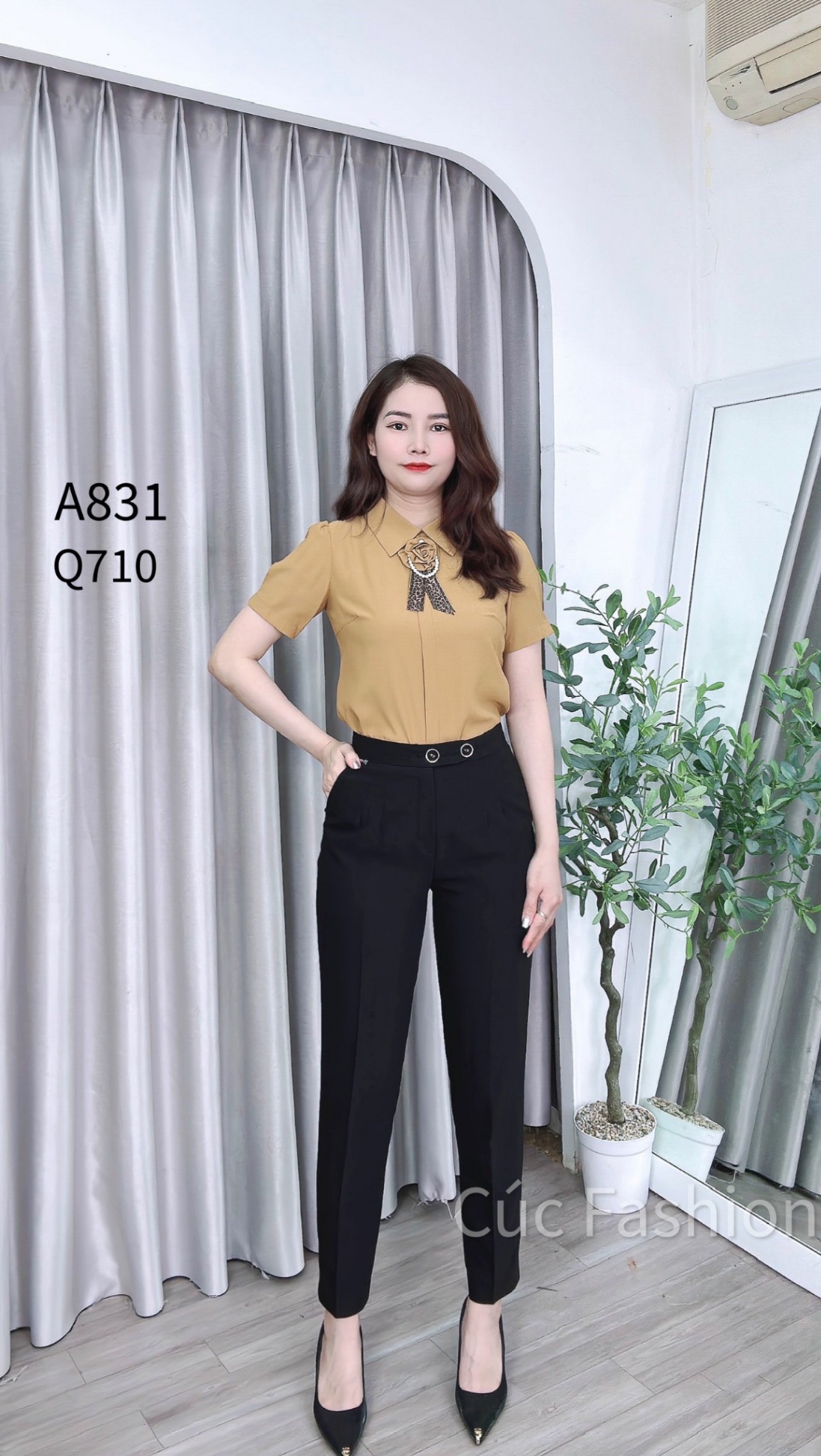 A831 áo lụa tag hoa ngắn tay