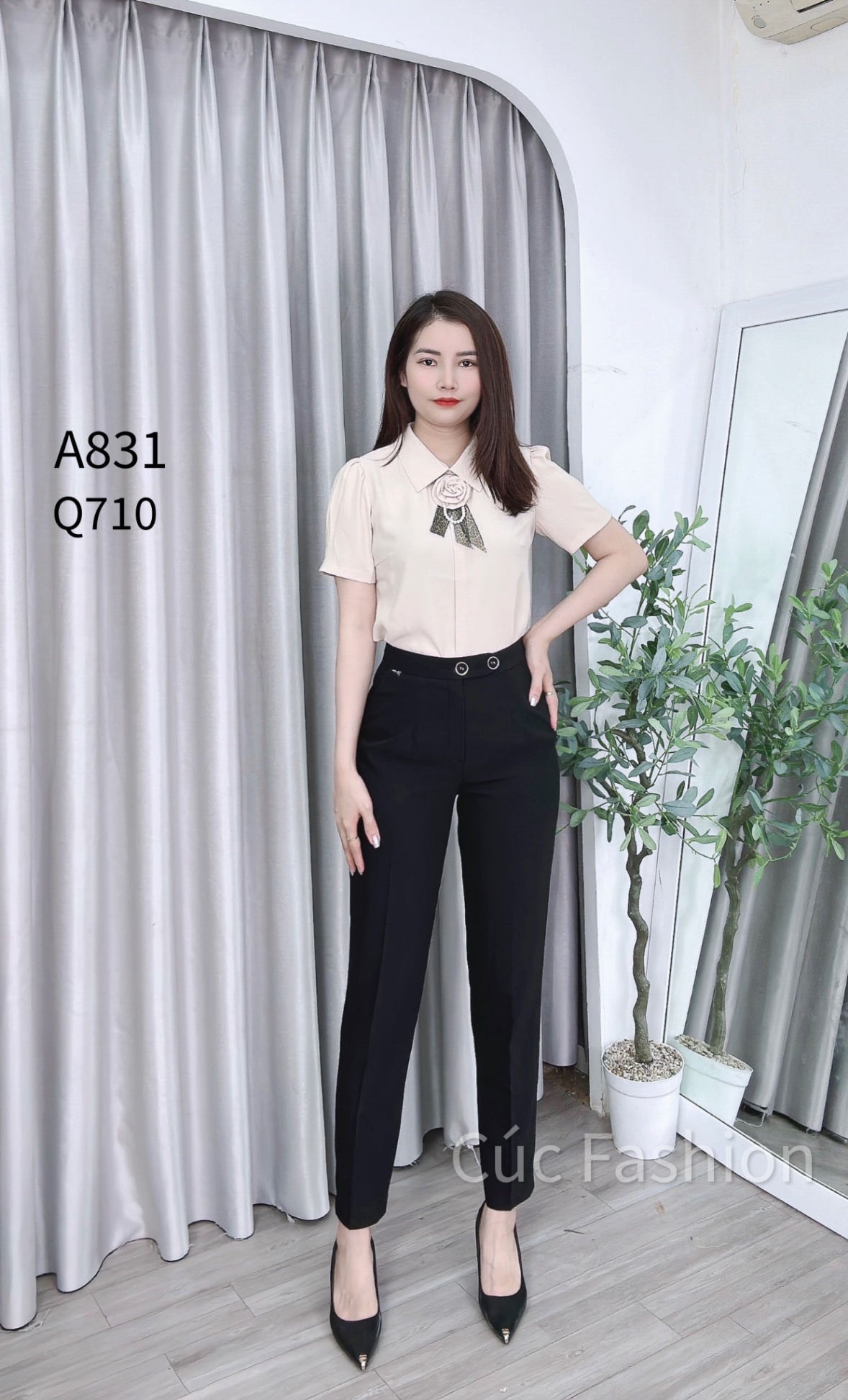 A831 áo lụa tag hoa ngắn tay