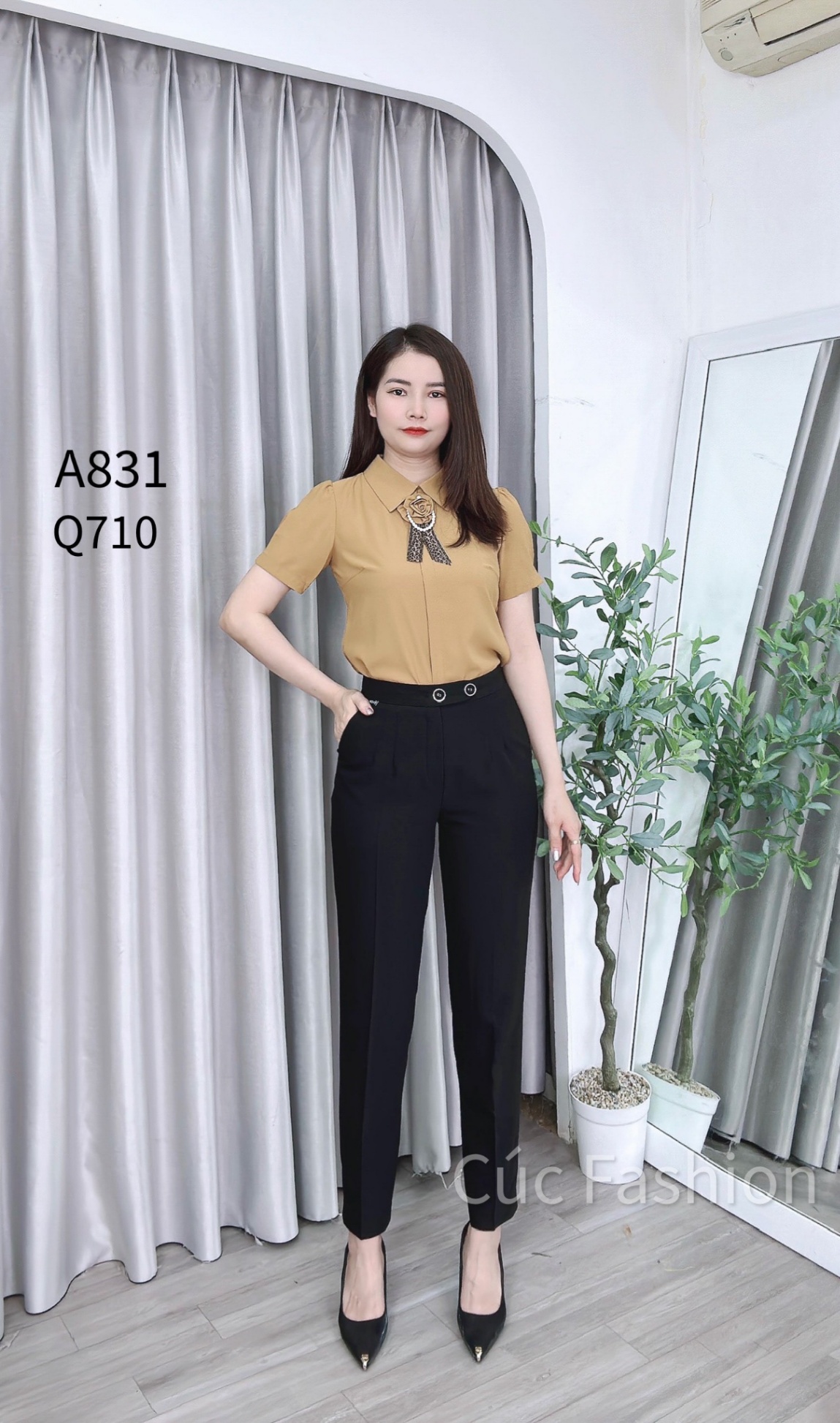 A831 áo lụa tag hoa ngắn tay