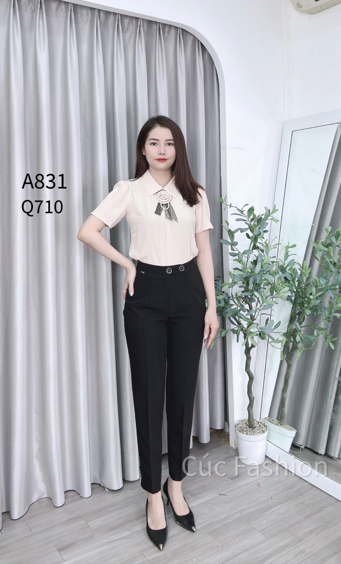 A831 áo lụa tag hoa ngắn tay