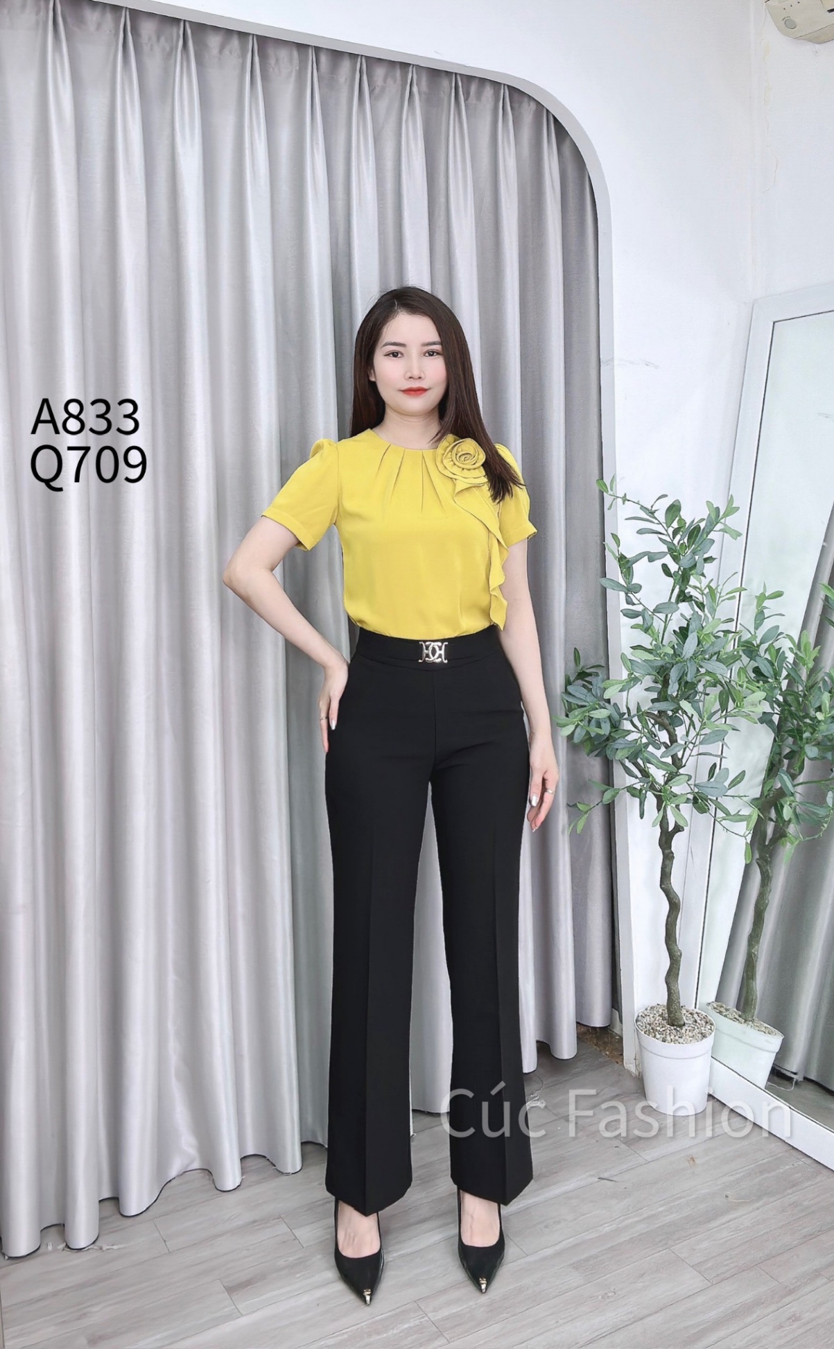 A833 áo lụa cổ ly tay hoa bèo