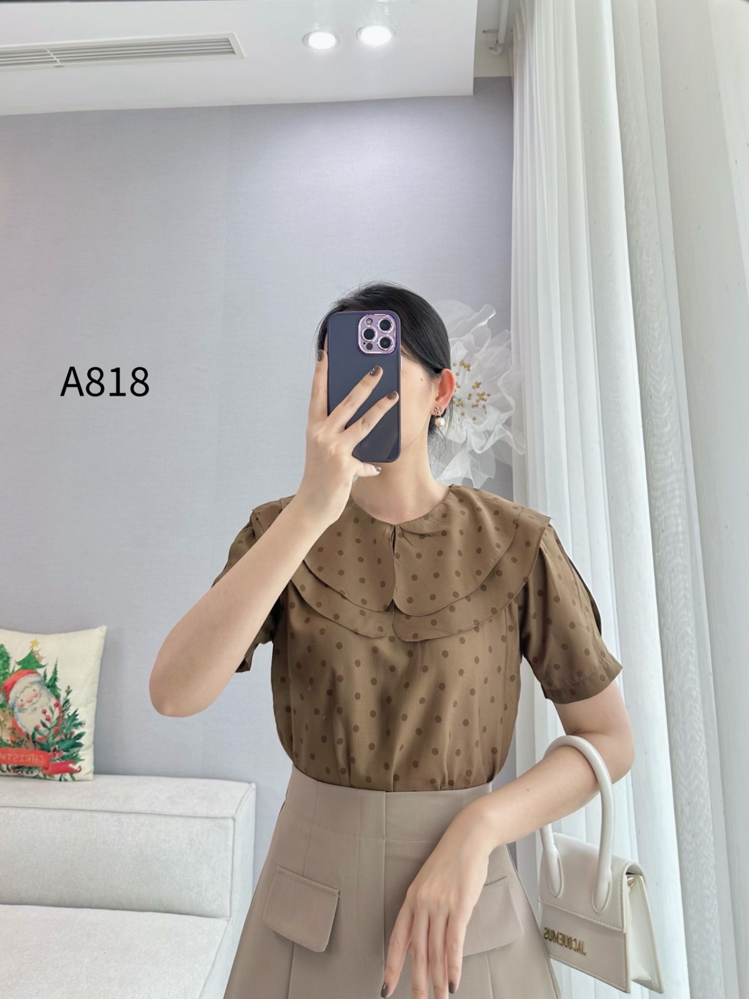 A818 áo chấm bi cổ 2 lớp