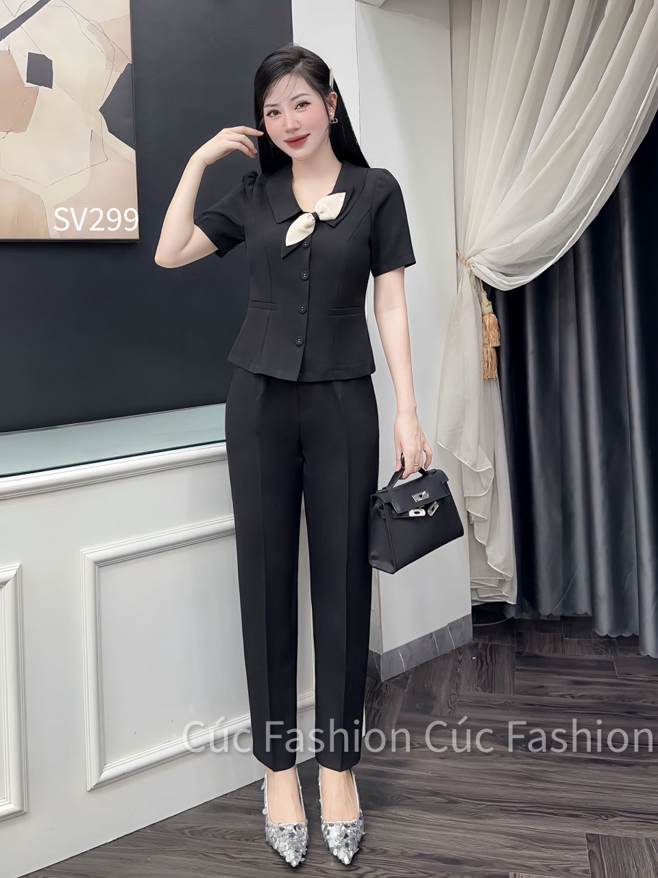 SV299 set quần baggy áo nơ cổ