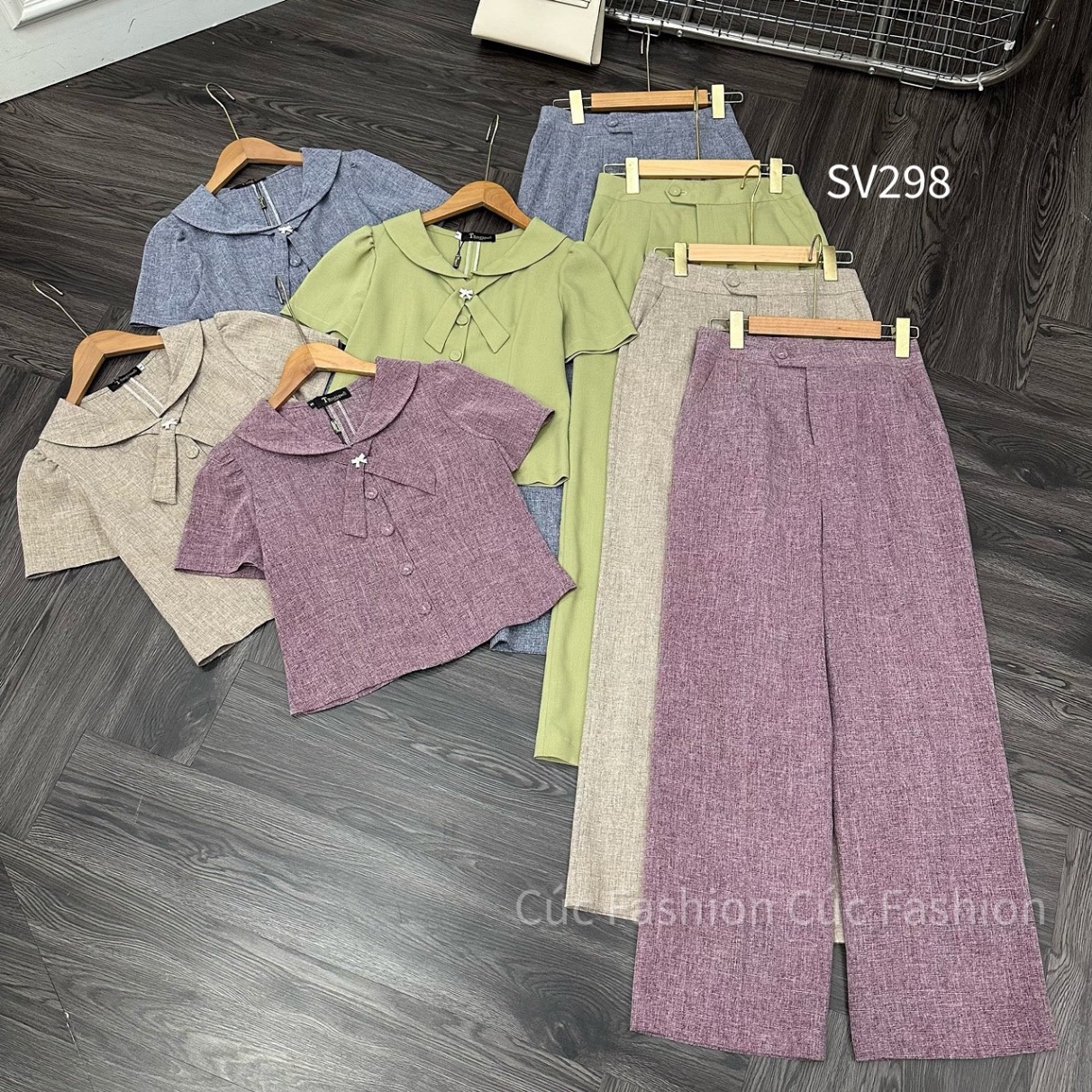 SV298 set quần xuông 1 cúc áo cổ X