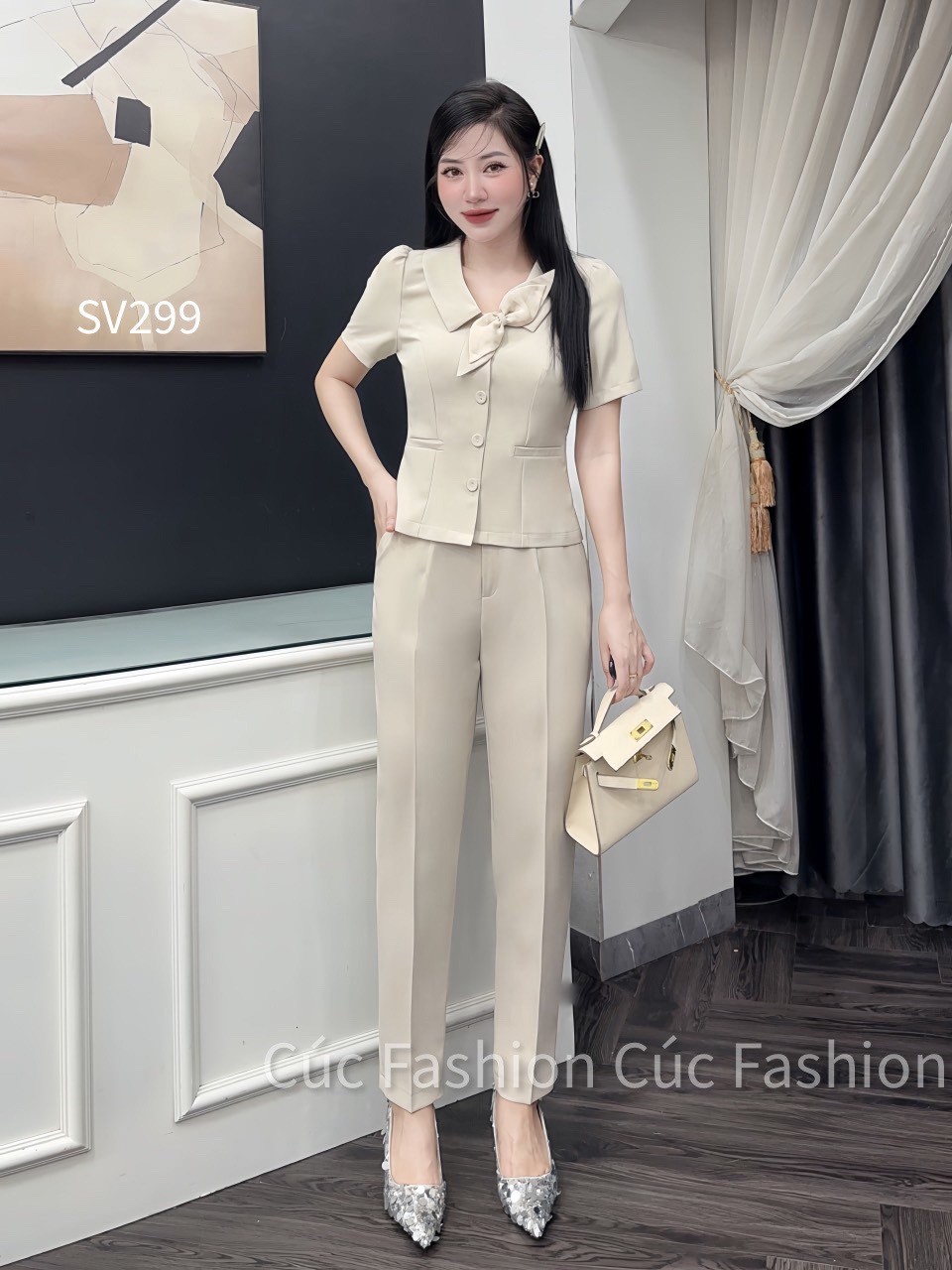 SV299 set quần baggy áo nơ cổ