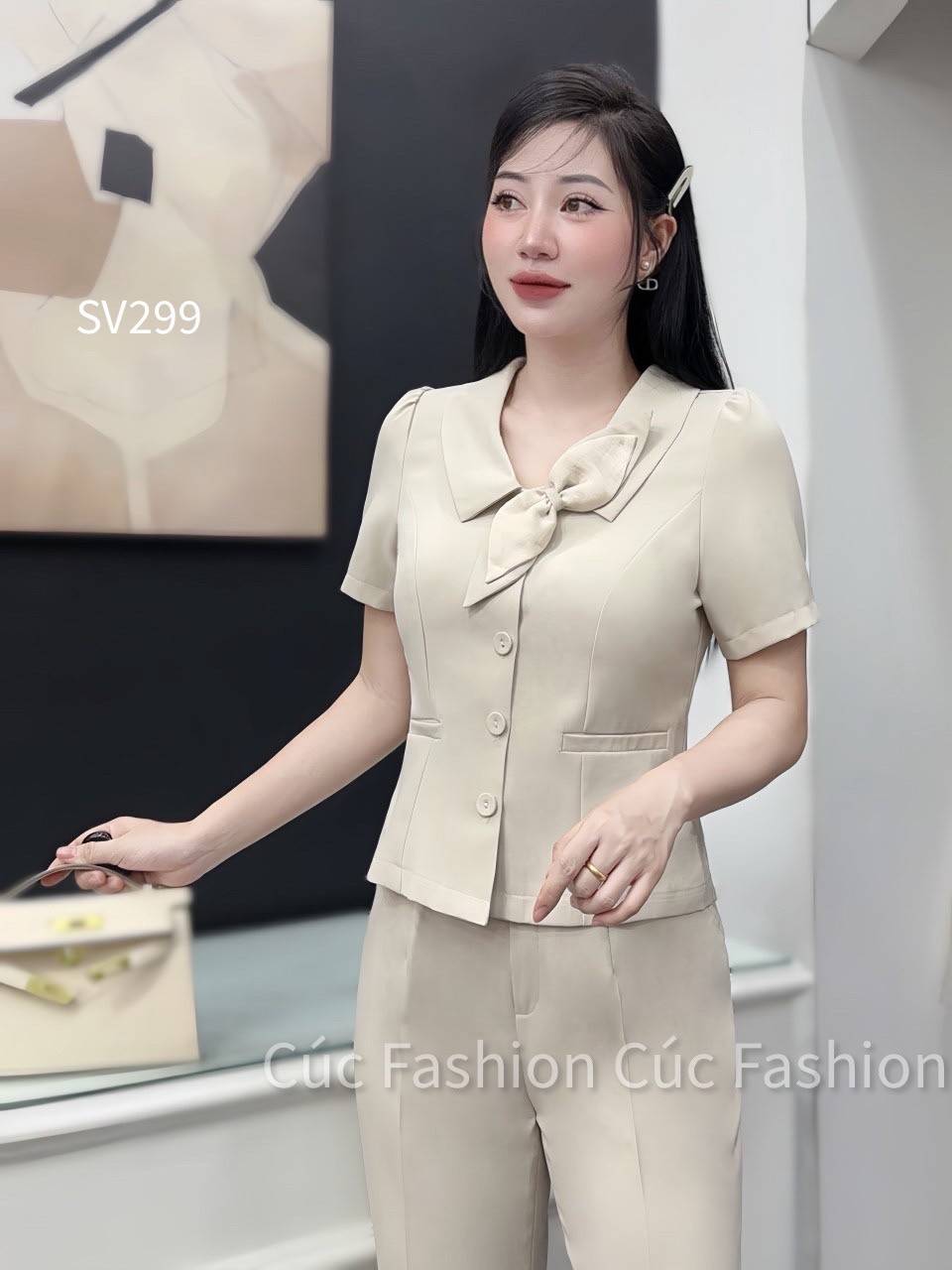 SV299 set quần baggy áo nơ cổ