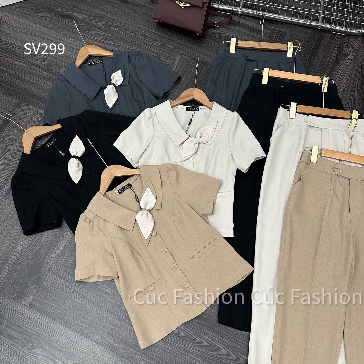 SV299 set quần baggy áo nơ cổ