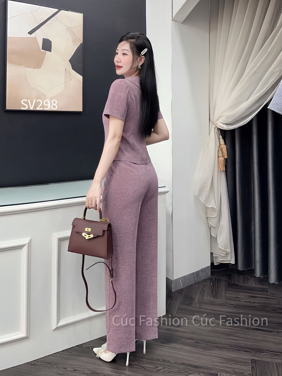 SV298 set quần xuông 1 cúc áo cổ X