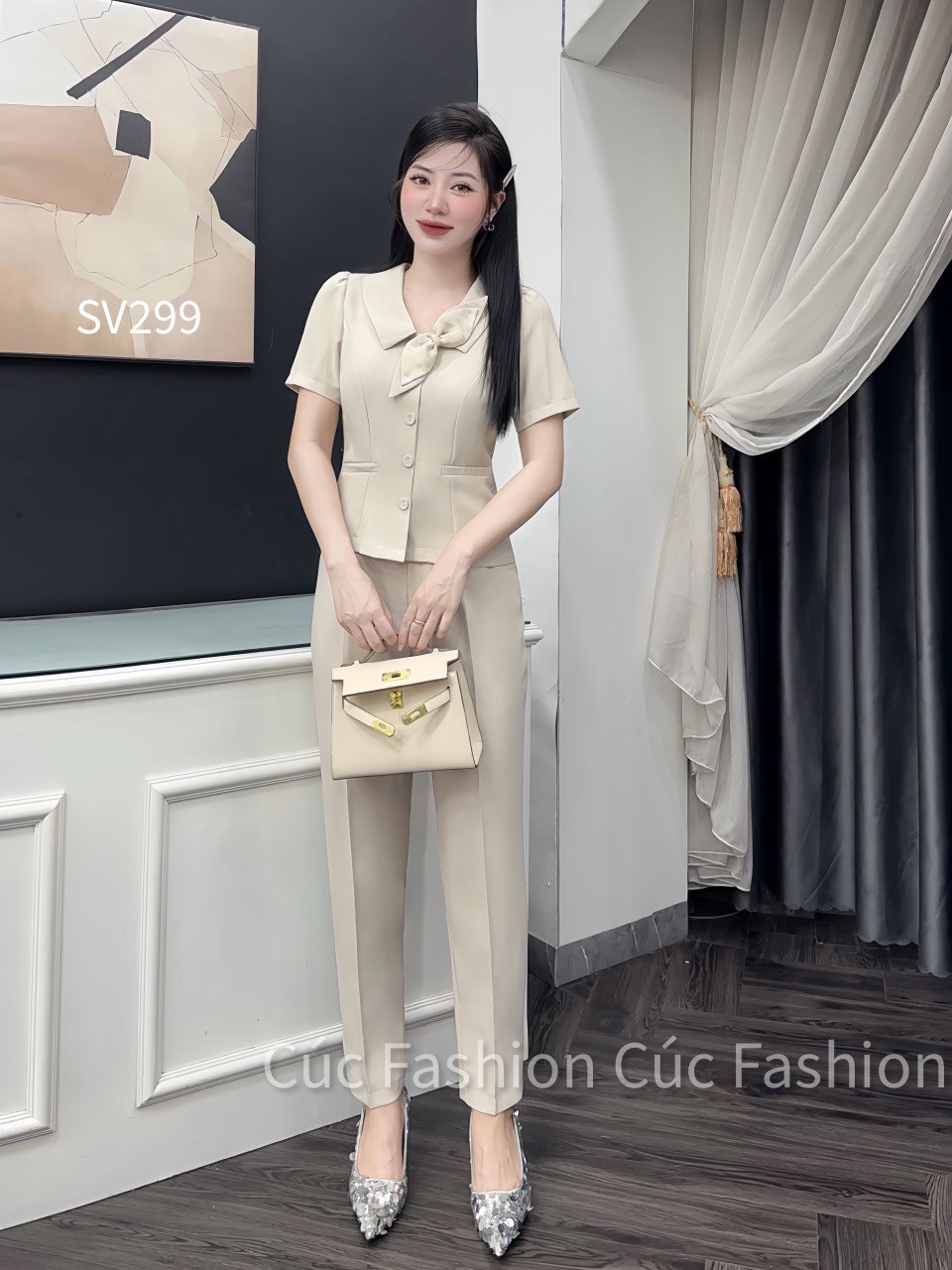 SV299 set quần baggy áo nơ cổ