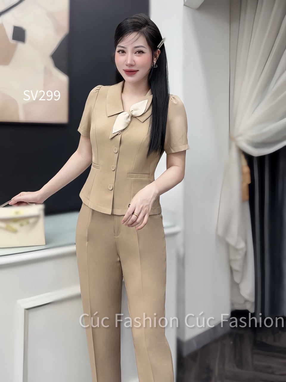 SV299 set quần baggy áo nơ cổ