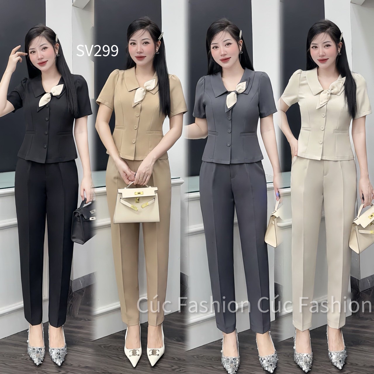 SV299 set quần baggy áo nơ cổ