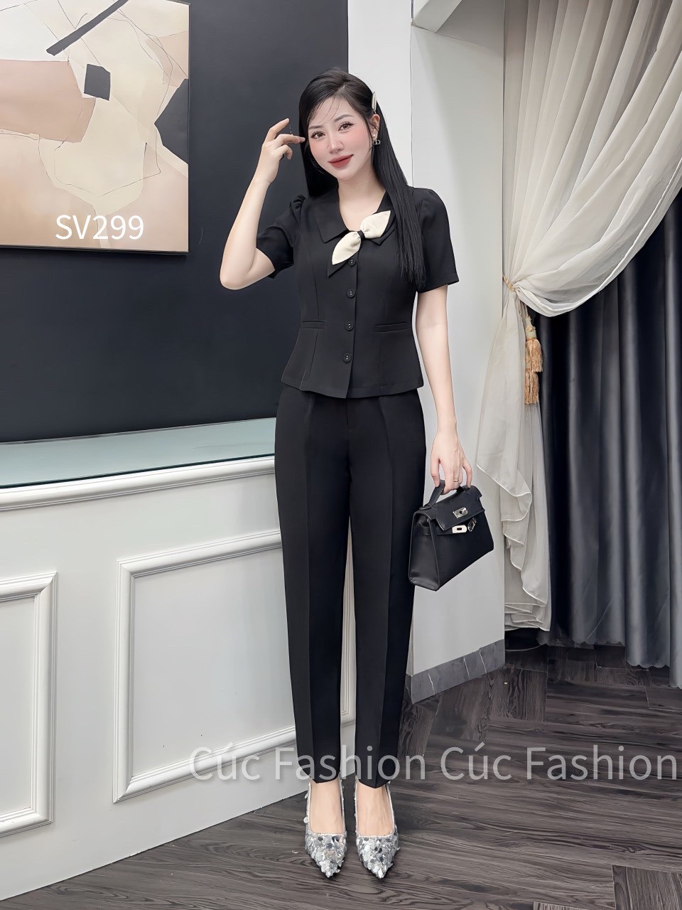 SV299 set quần baggy áo nơ cổ