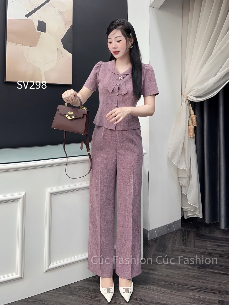 SV298 set quần xuông 1 cúc áo cổ X