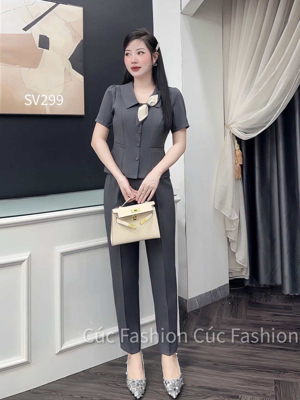 SV299 set quần baggy áo nơ cổ