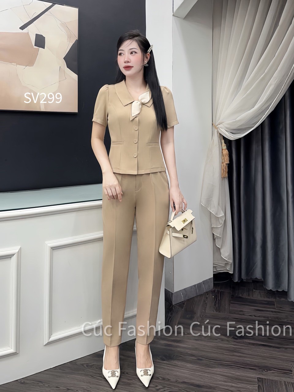 SV299 set quần baggy áo nơ cổ