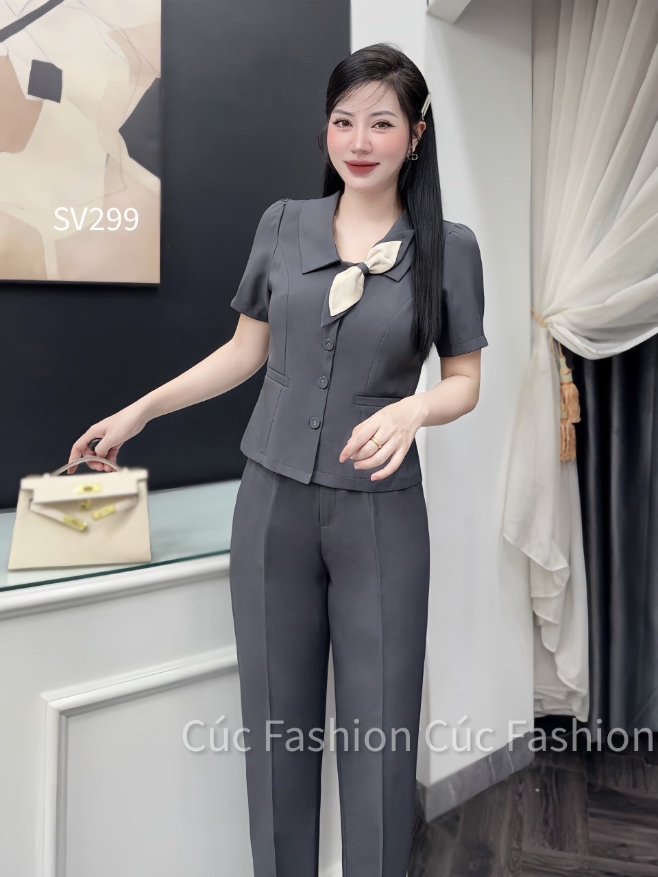 SV299 set quần baggy áo nơ cổ