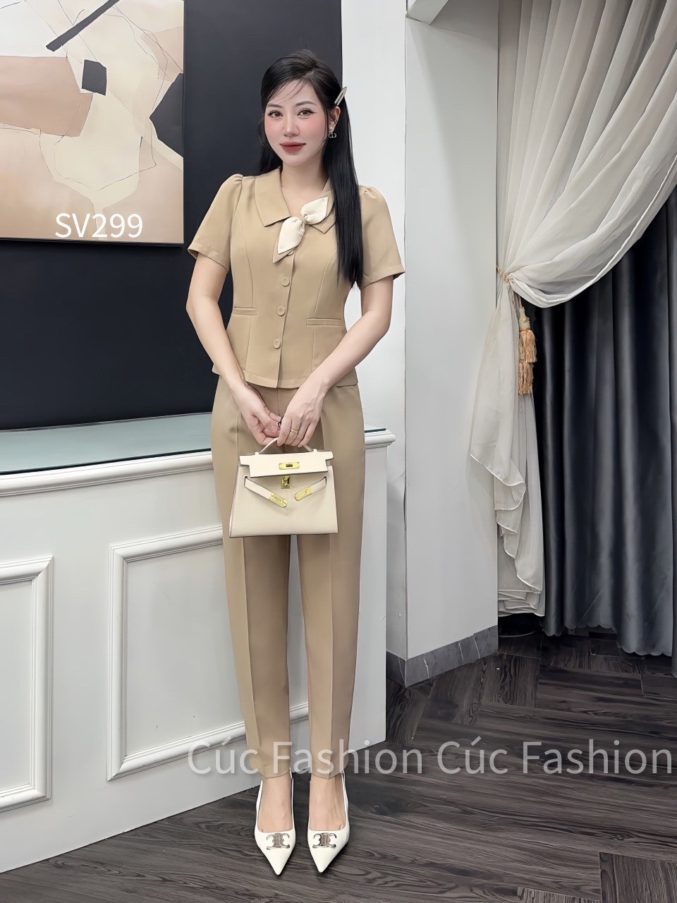 SV299 set quần baggy áo nơ cổ