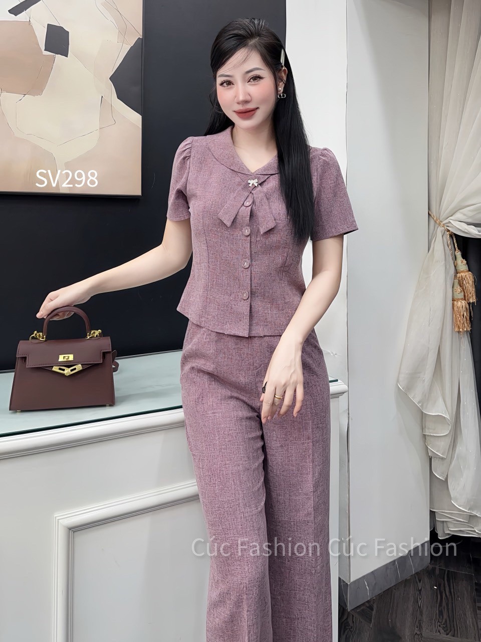 SV298 set quần xuông 1 cúc áo cổ X