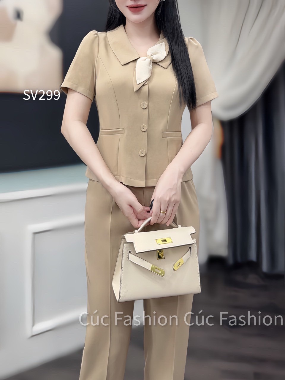 SV299 set quần baggy áo nơ cổ