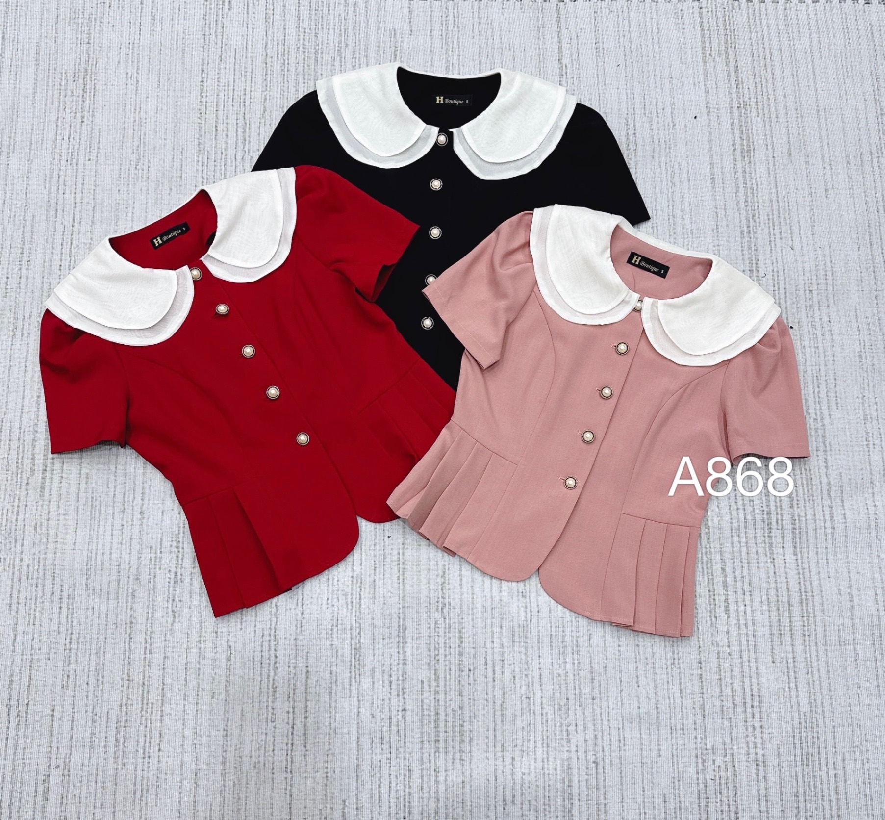 A868 áo peplum cổ phối tơ