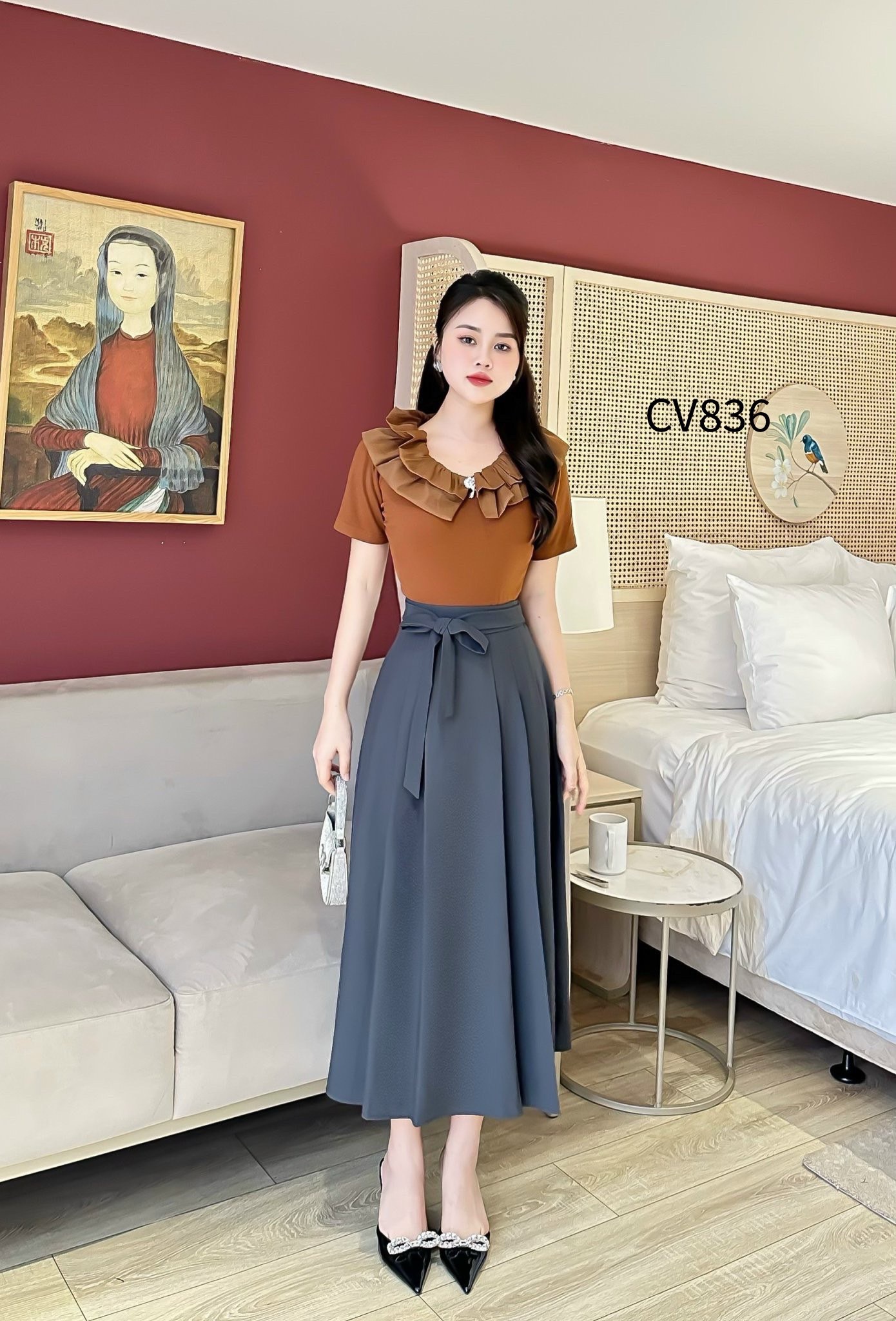 CV836 Chân váy xòe buộc nơ