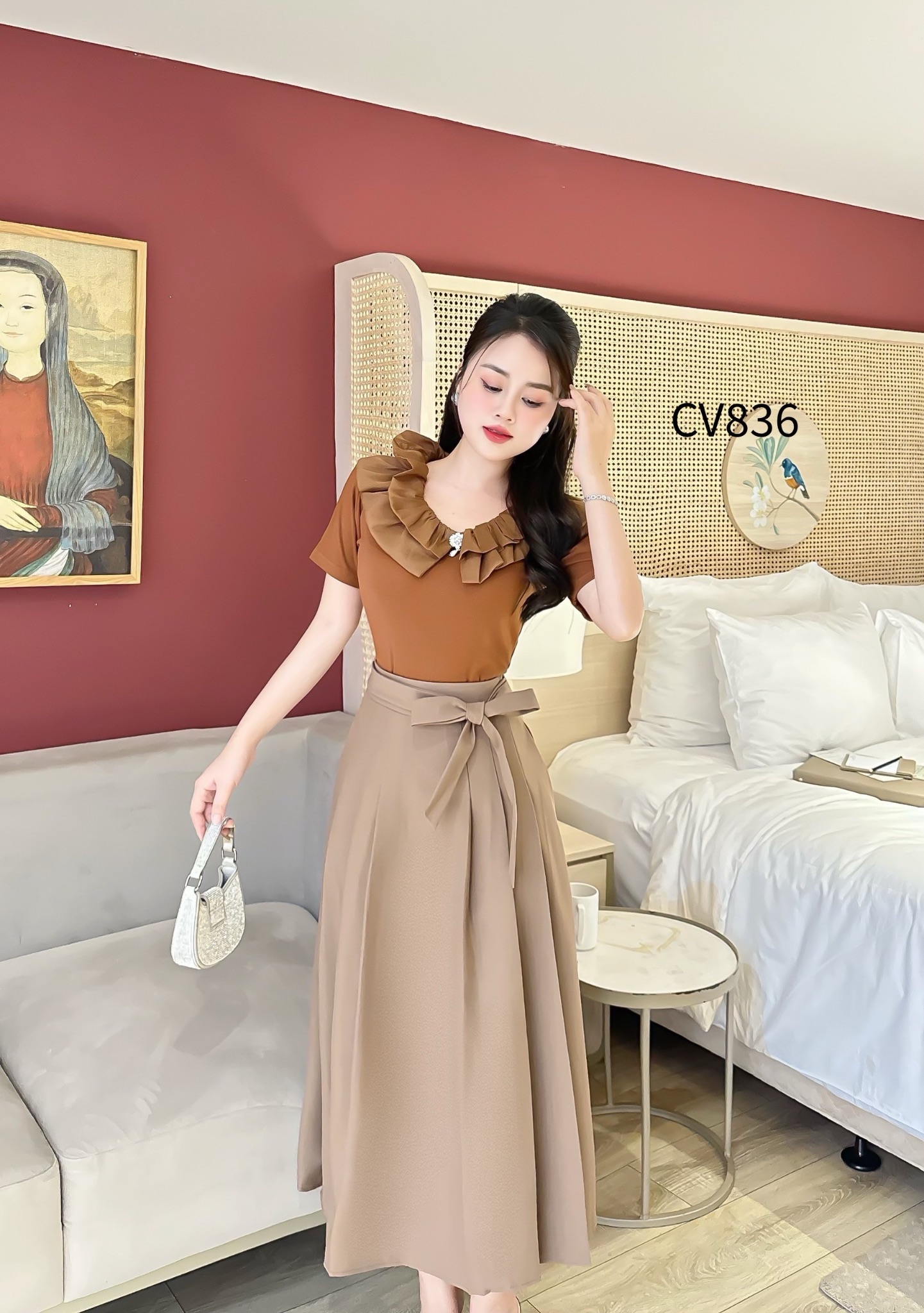 CV836 Chân váy xòe buộc nơ