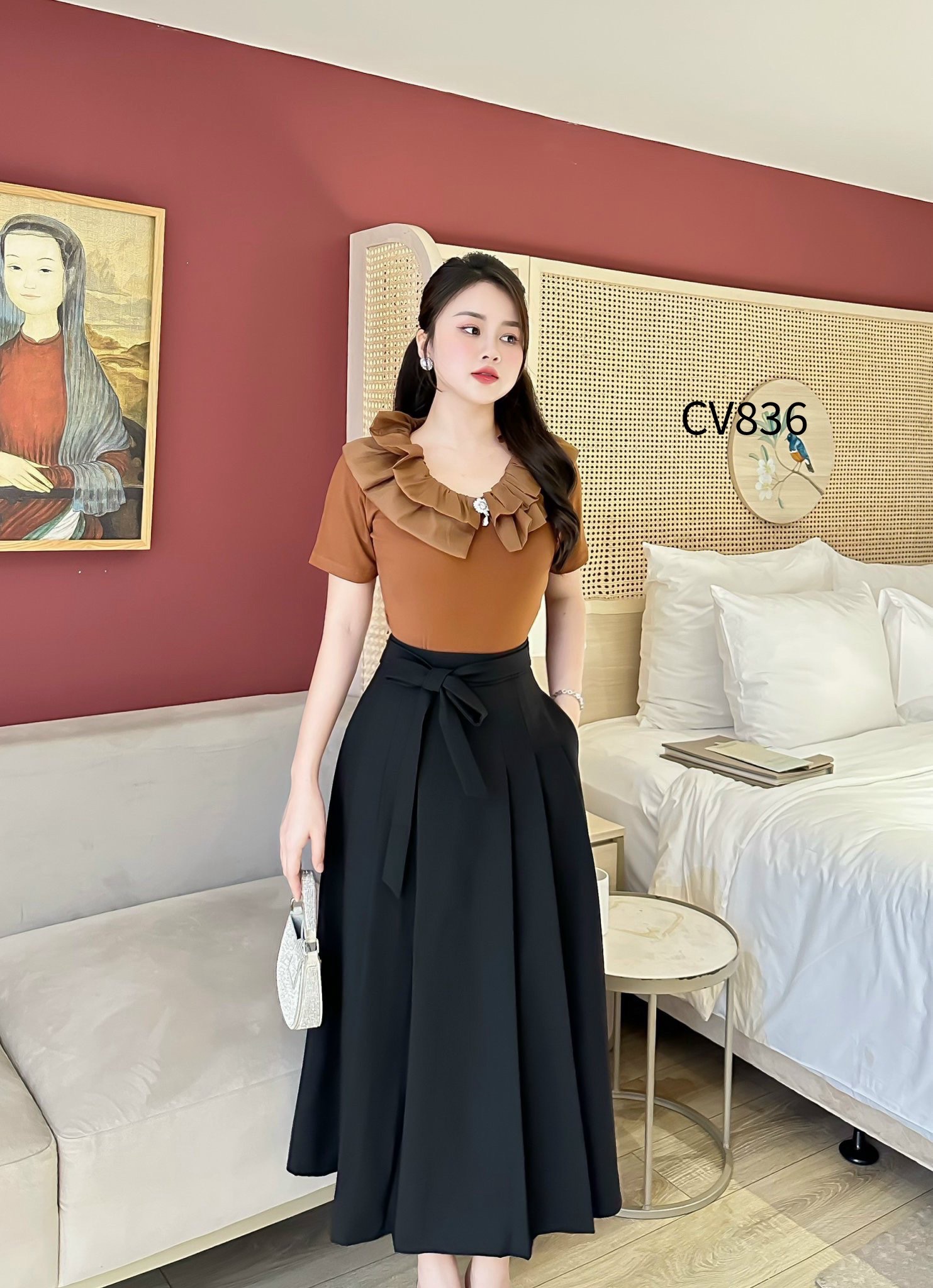 CV836 Chân váy xòe buộc nơ