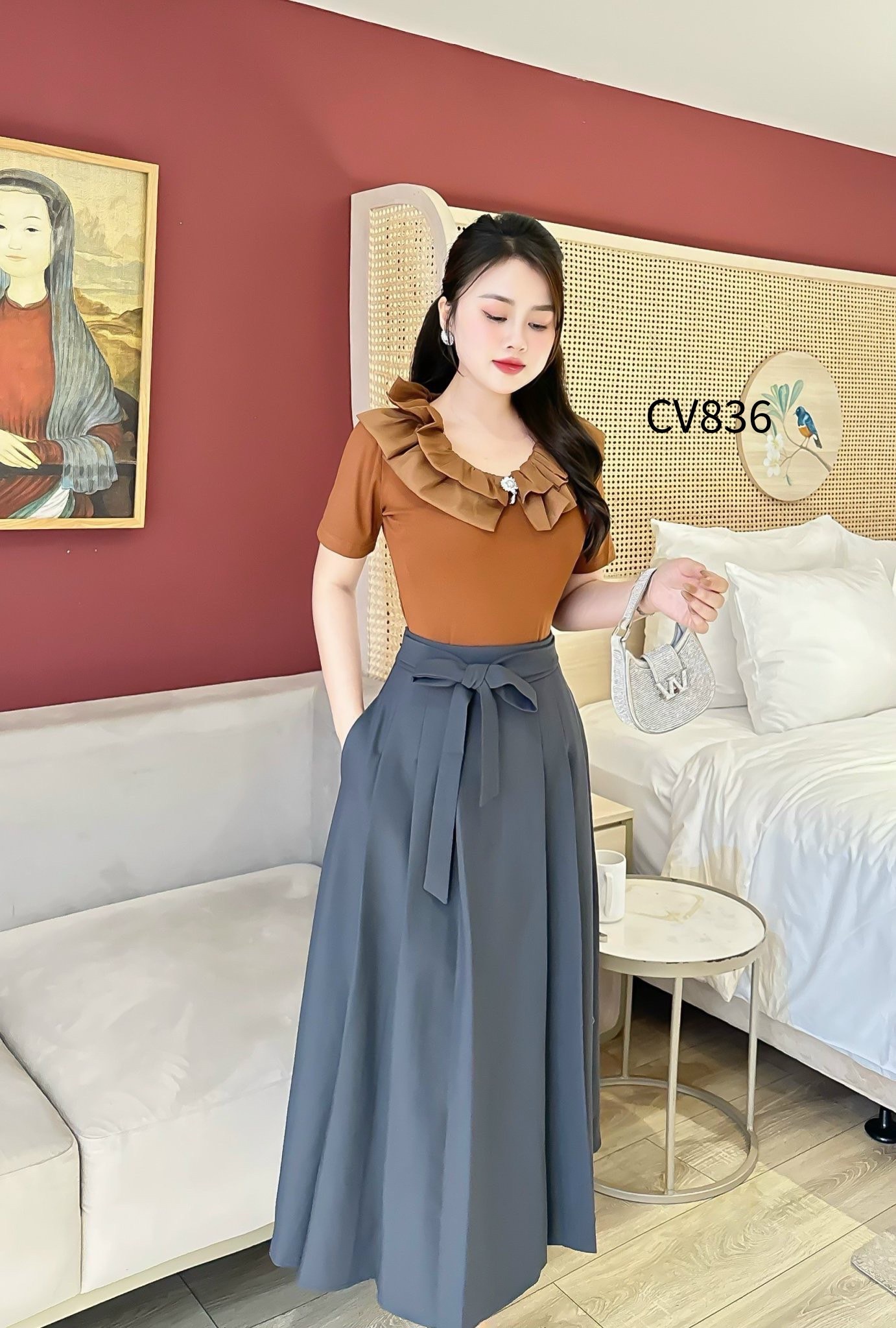 CV836 Chân váy xòe buộc nơ