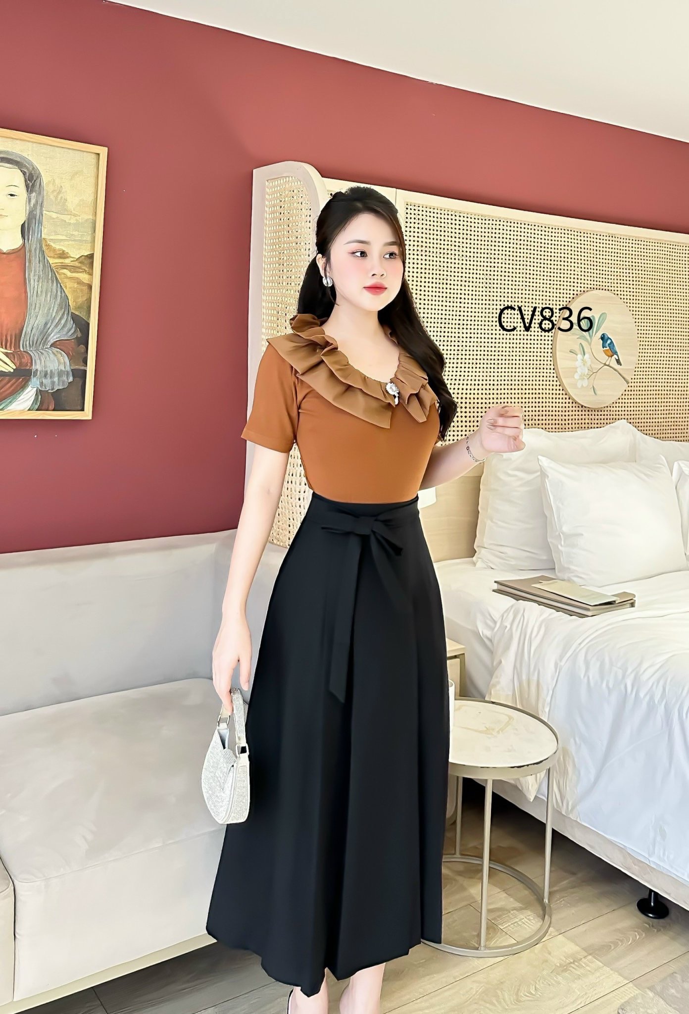 CV836 Chân váy xòe buộc nơ